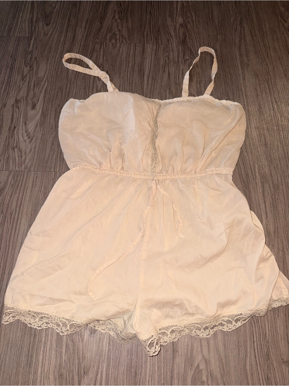 Kimchi Blue Cream Lace-Trim Romper Pajama